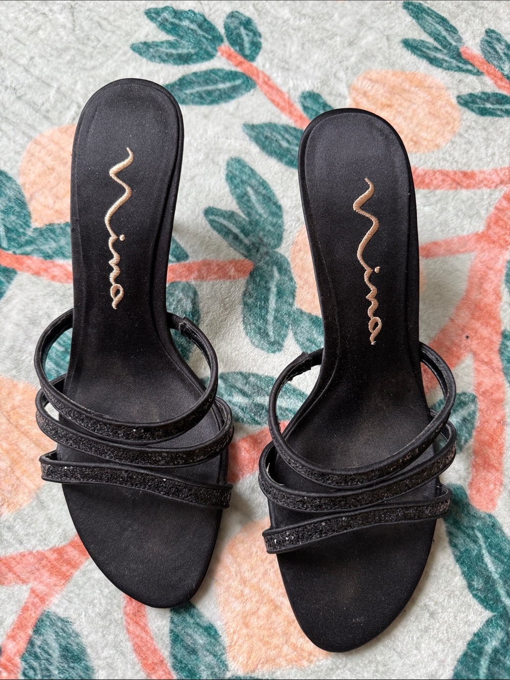 Nina Black Multi-Strap Slide Mules